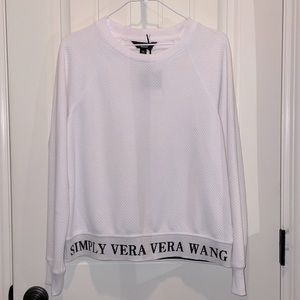 SIMPLY VERA  XS White along sleeves Top Waffle Knit. NWT
